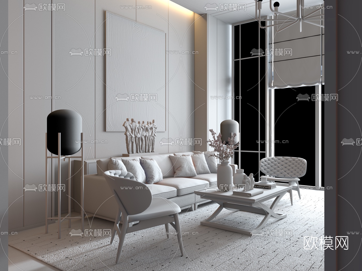 GND设计 现代布艺沙发组合3d模型