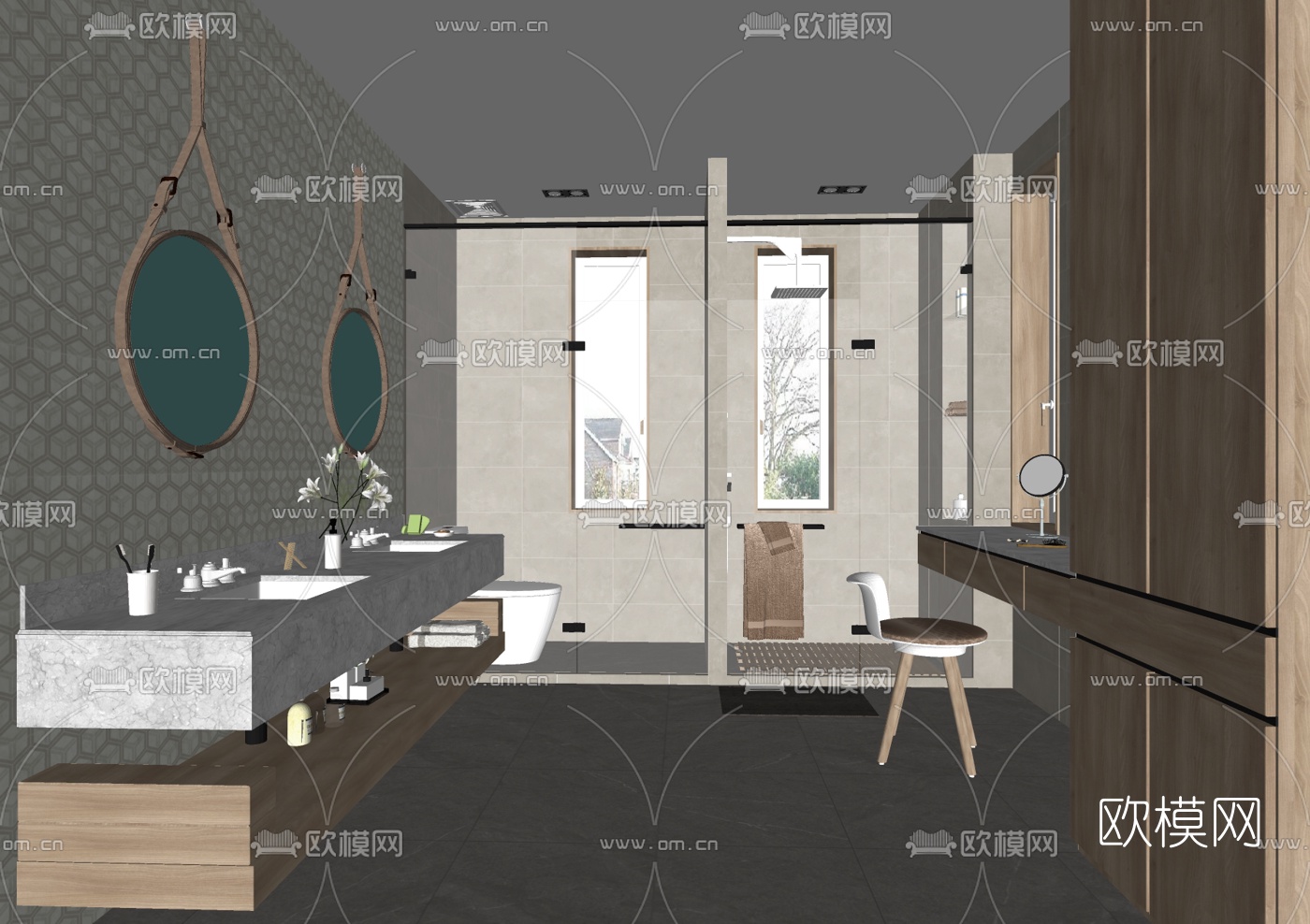 北欧浴室卫生间su模型下载