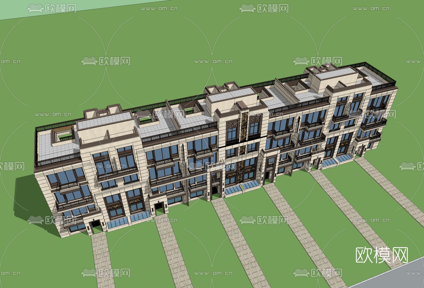 现代住宅楼建筑外观su模型下载（渲染图3）