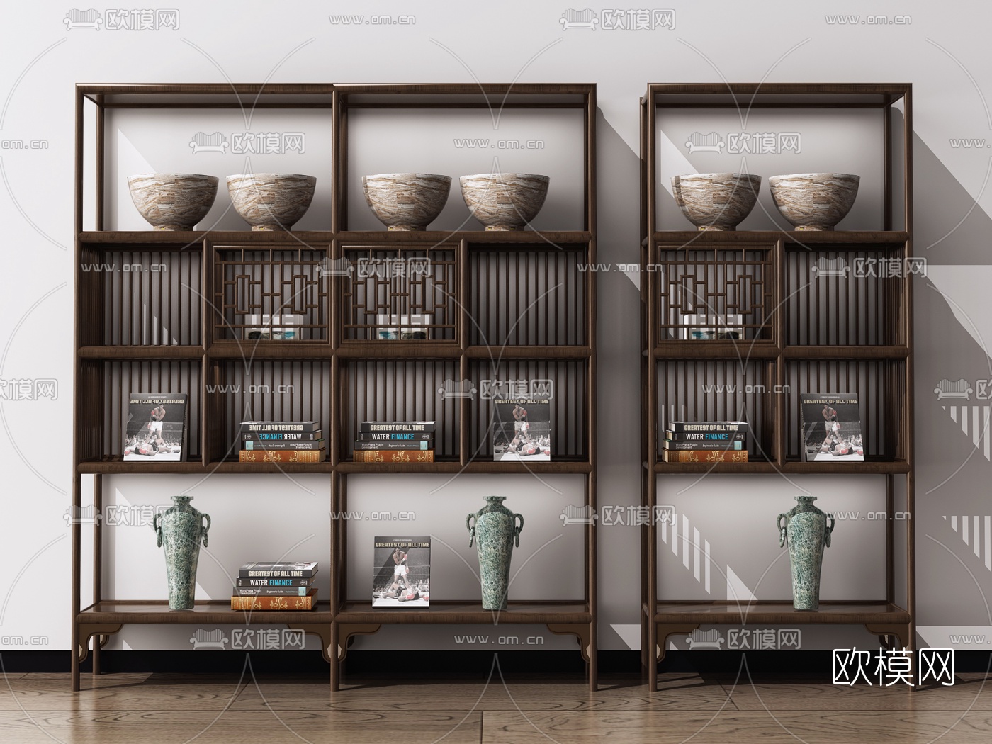 新中式实木博古架3d模型下载