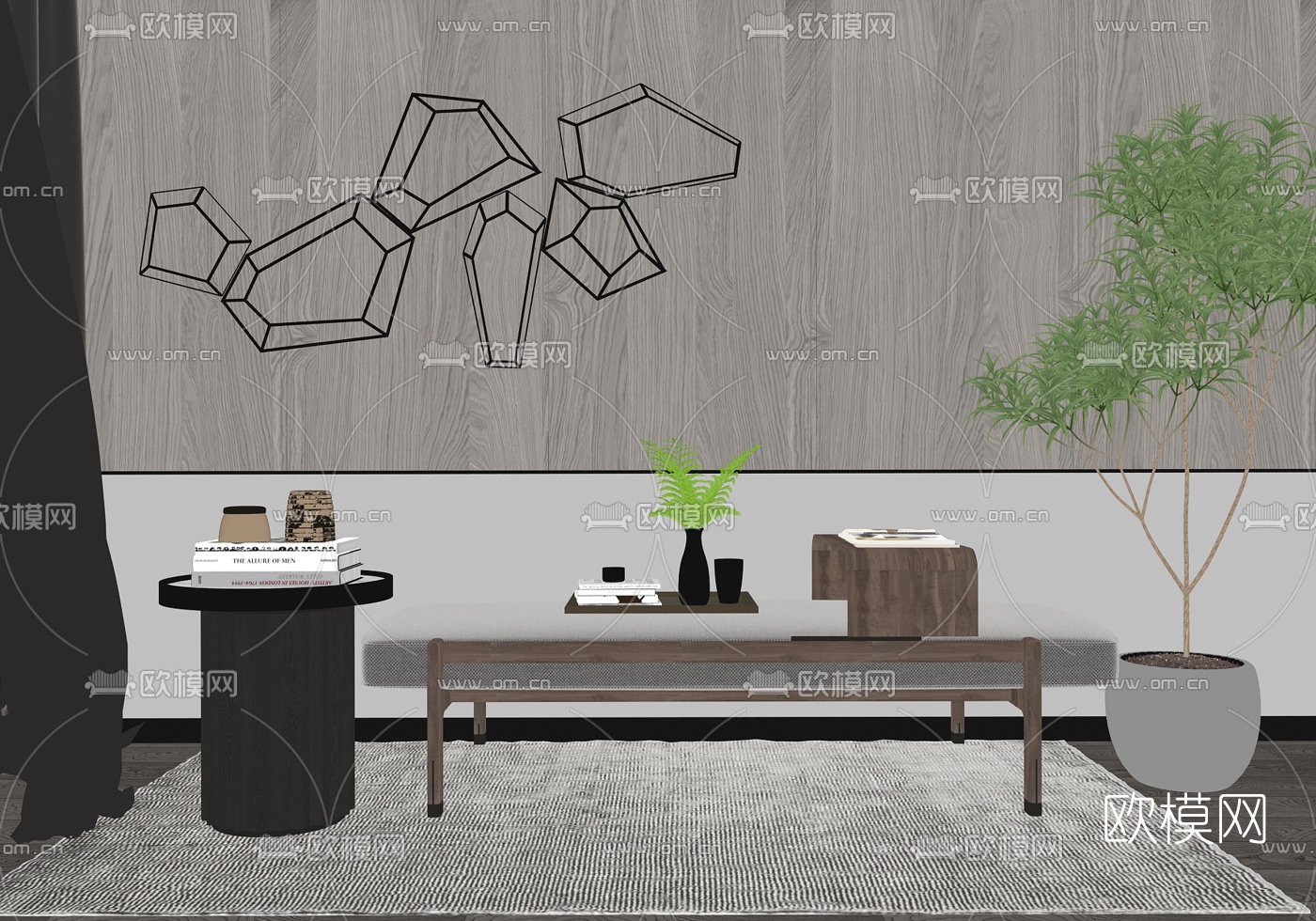 现代轻奢沙发凳su模型下载（渲染图2）