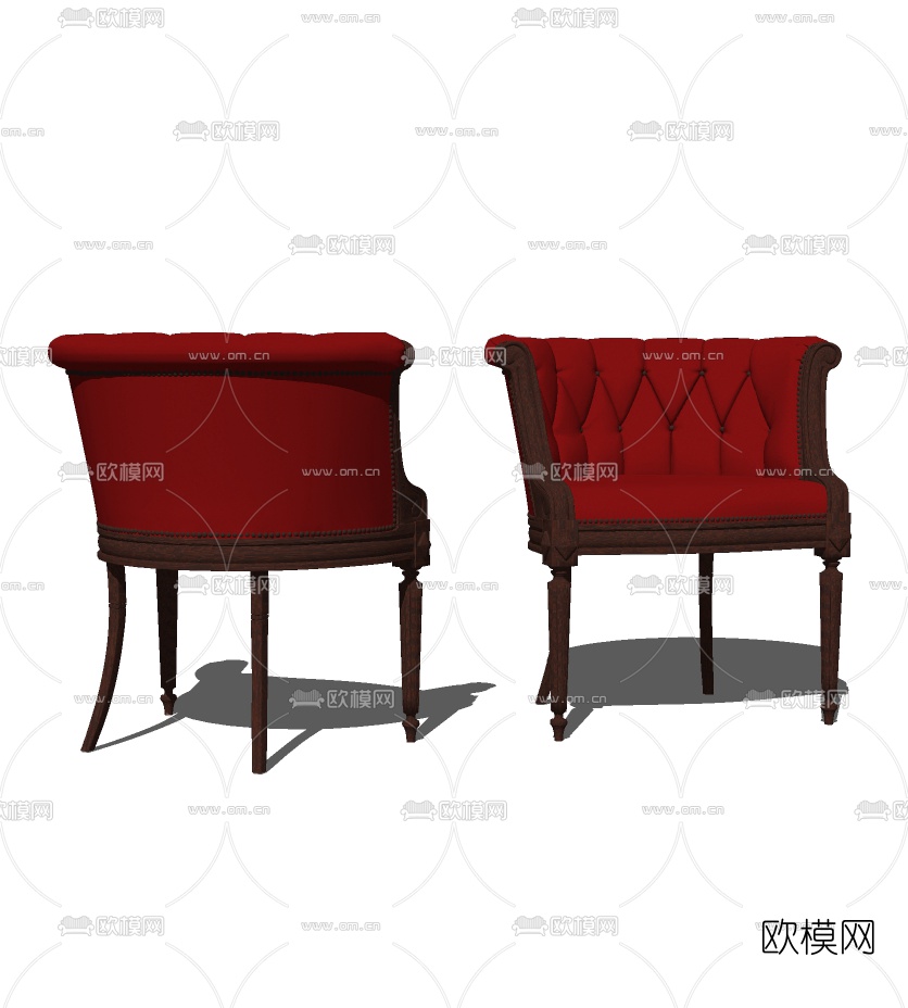 欧式实木皮革单人沙发免费su模型下载