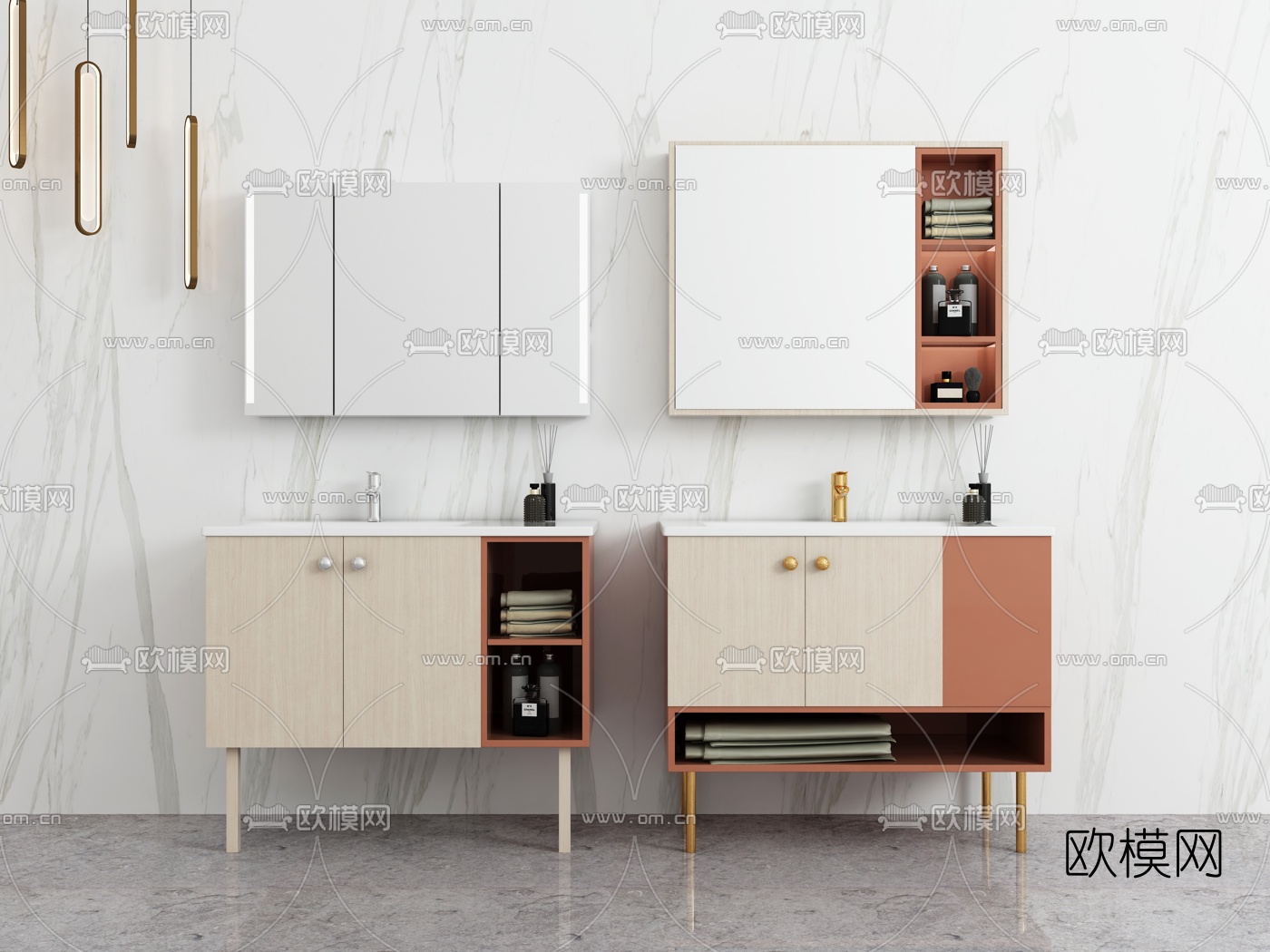 北欧浴室柜洗手台组合3d模型下载