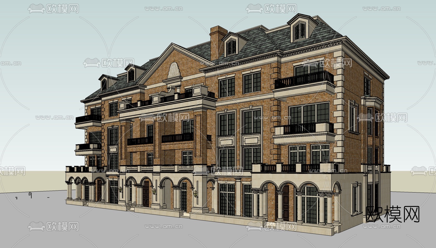 欧式公寓楼su模型下载（渲染图1）