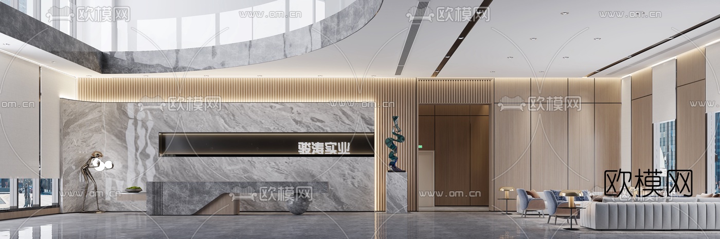 现代办公大堂前台3d模型