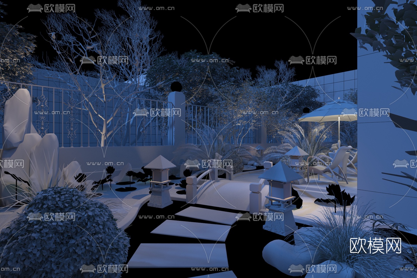 新中式别墅院子花园免费3d模型