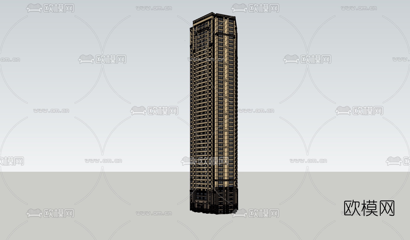 新古典超高层公寓楼su模型下载（渲染图1）