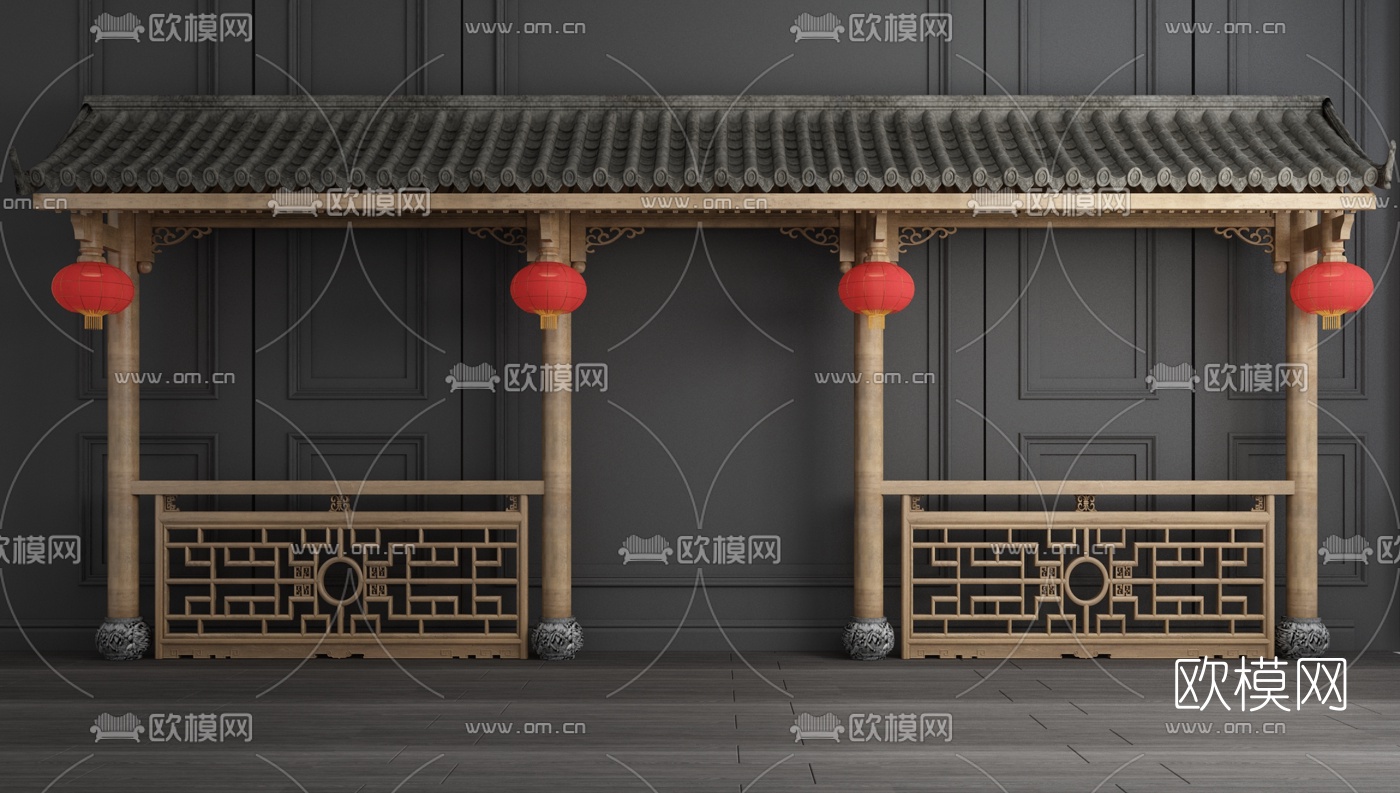 新中式屋顶屋檐门头3d模型下载