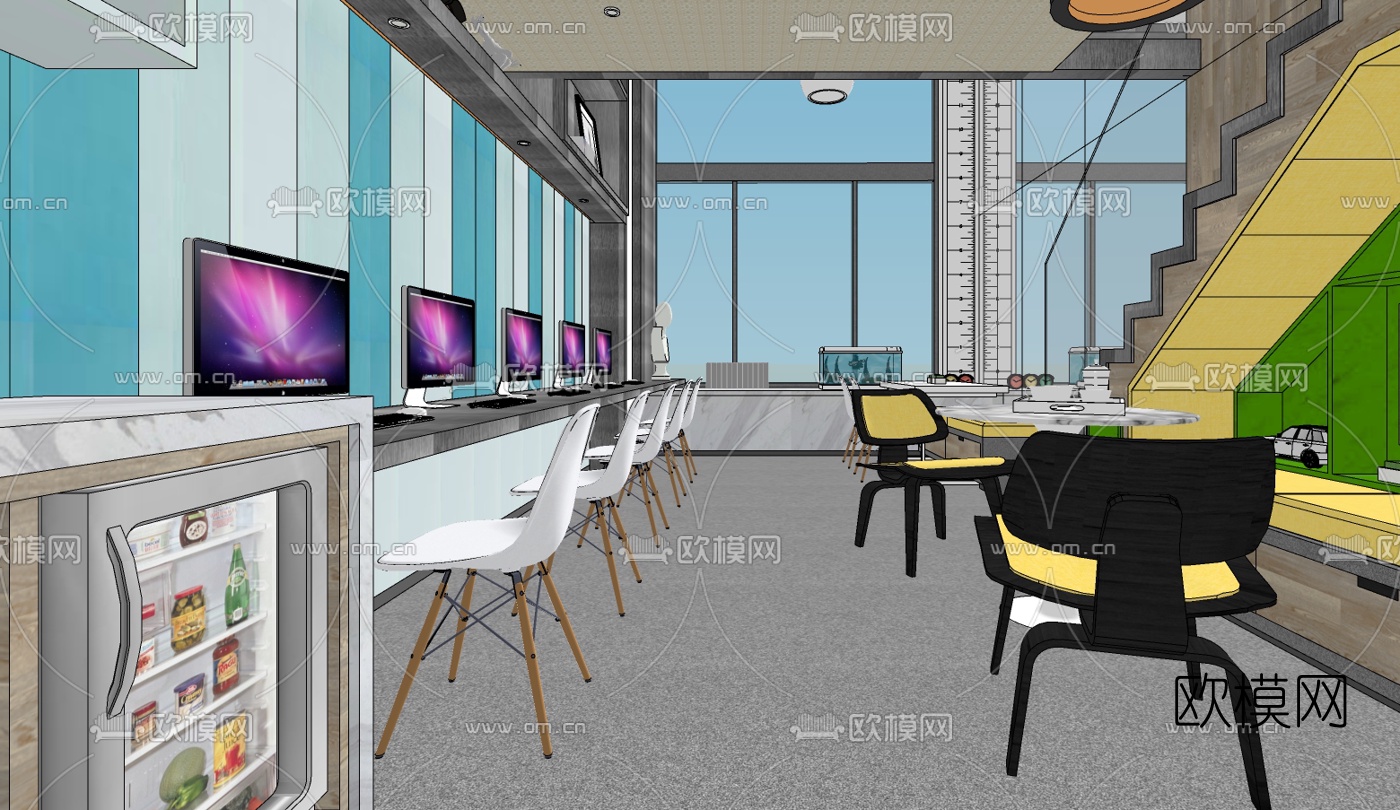 现代办公区免费su模型下载（渲染图3）