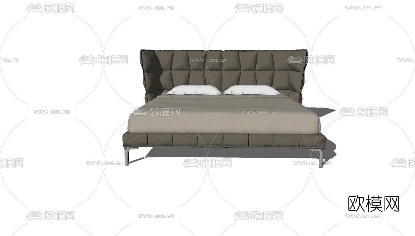 现代布艺双人床免费su模型下载（渲染图4）