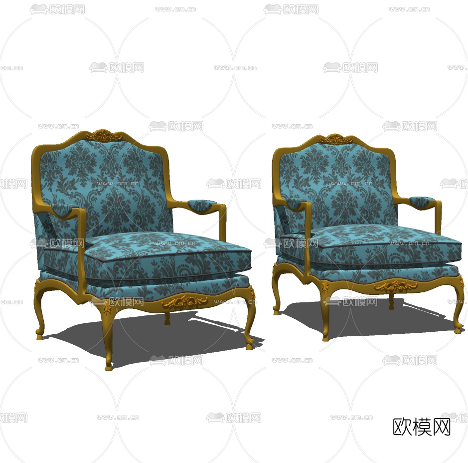 欧式金属布艺单人沙发免费su模型下载