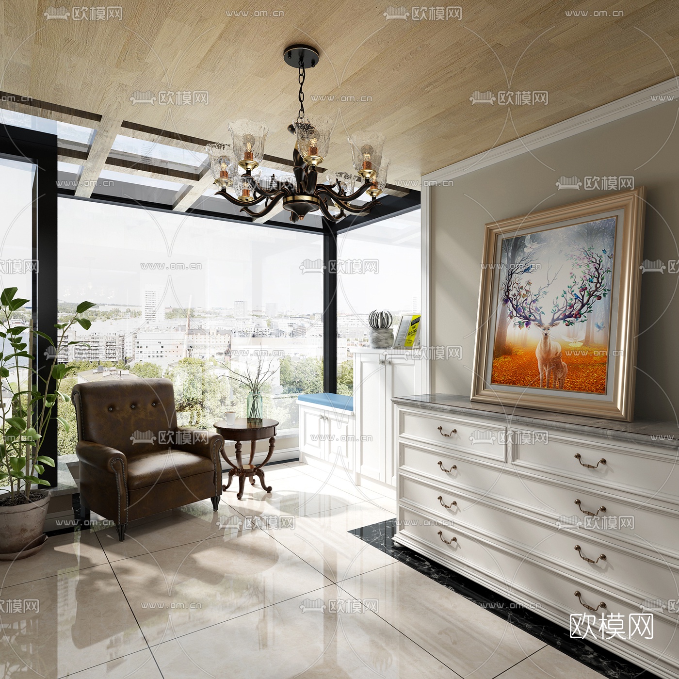 美式休闲阳台门厅3d模型下载