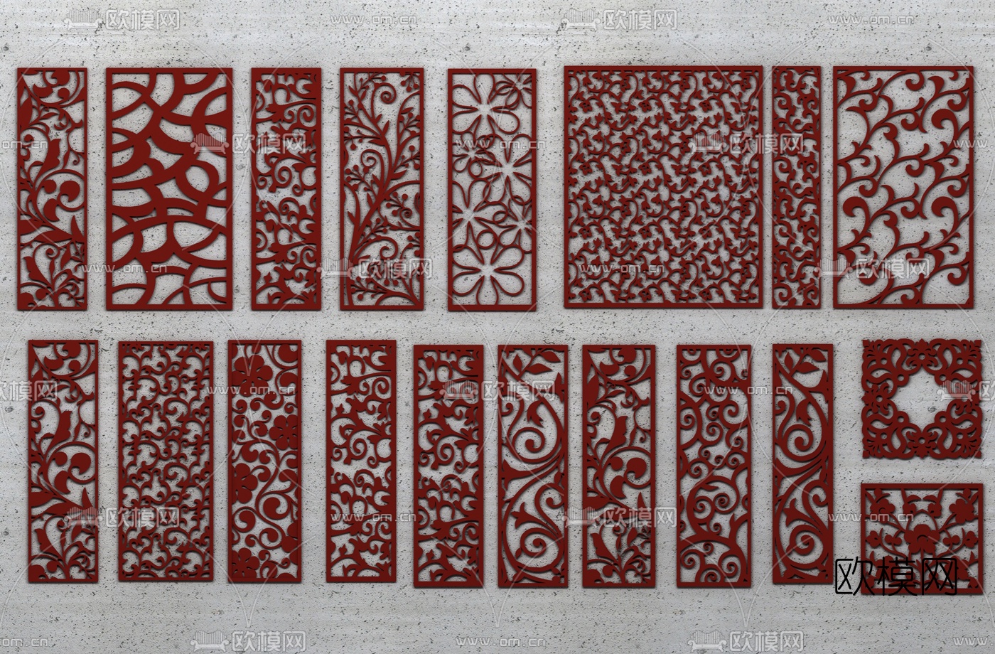 新中式雕花屏风隔断3d模型下载