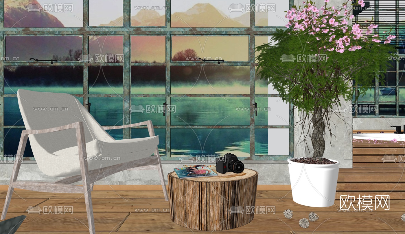 自然风民宿客房su模型下载（渲染图1）