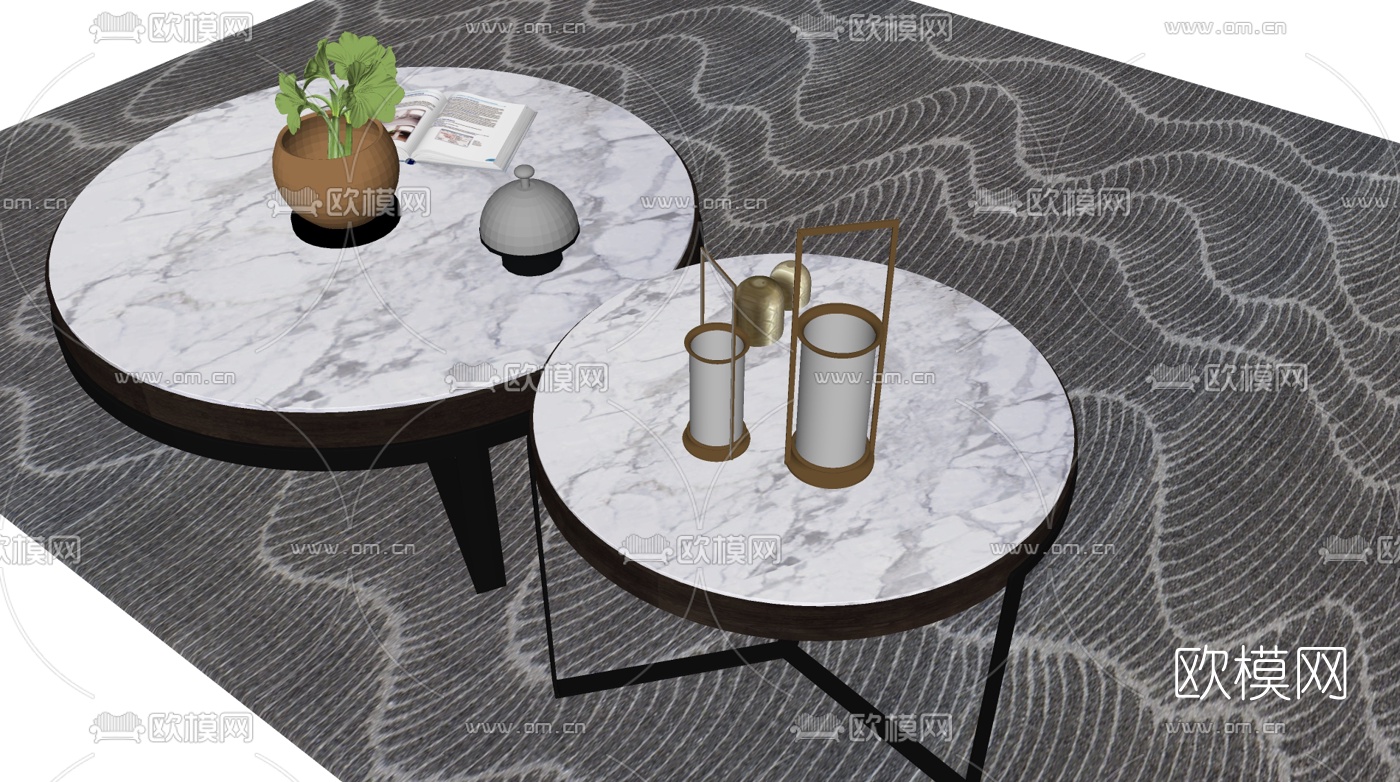 现代大理石茶几su模型下载（渲染图1）