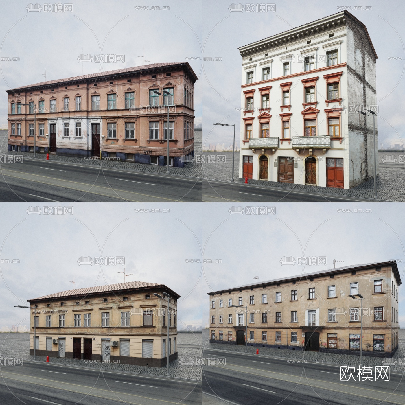 欧式复古小楼房建筑外观3d模型下载