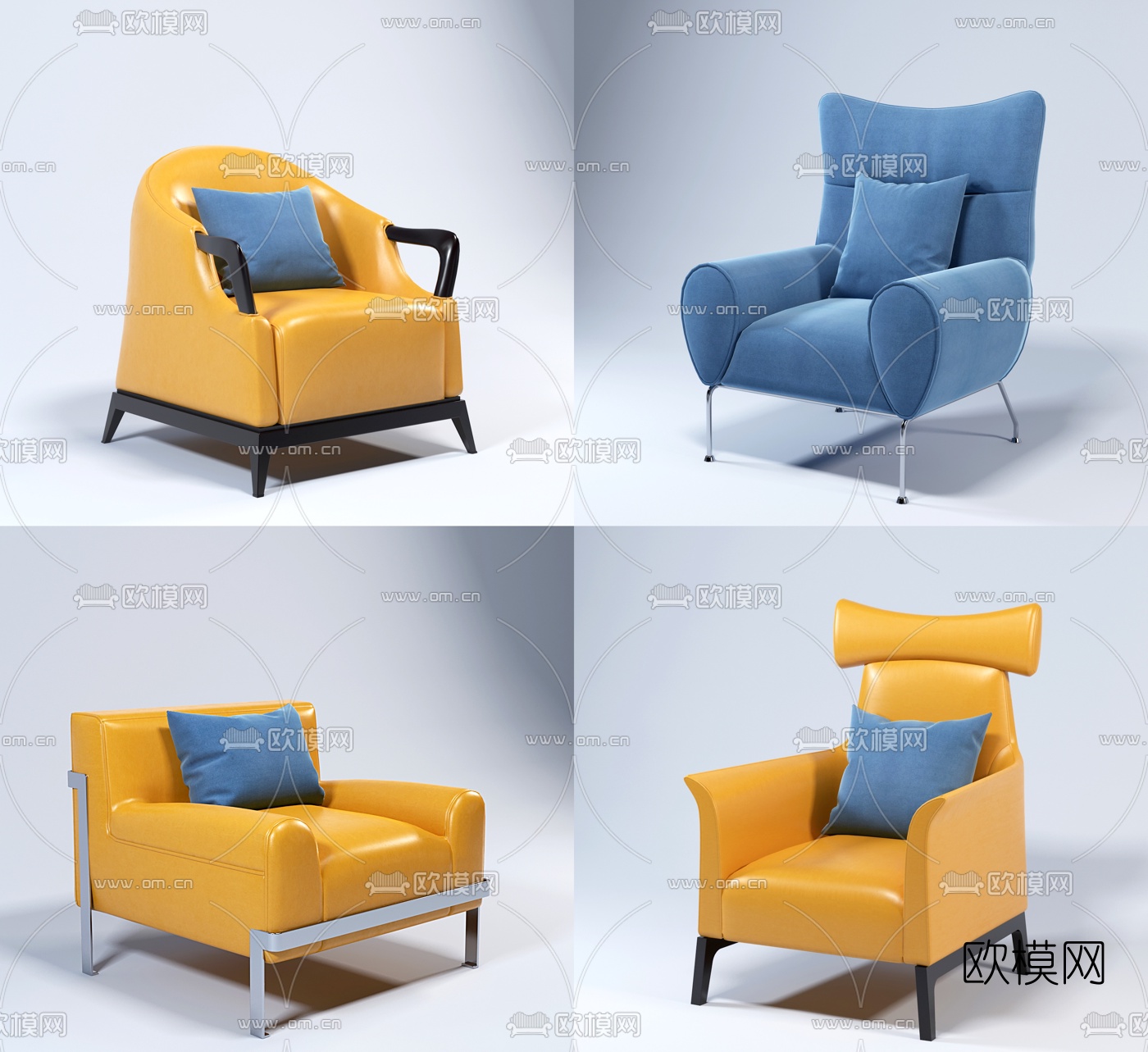 现代单椅组合3d模型下载