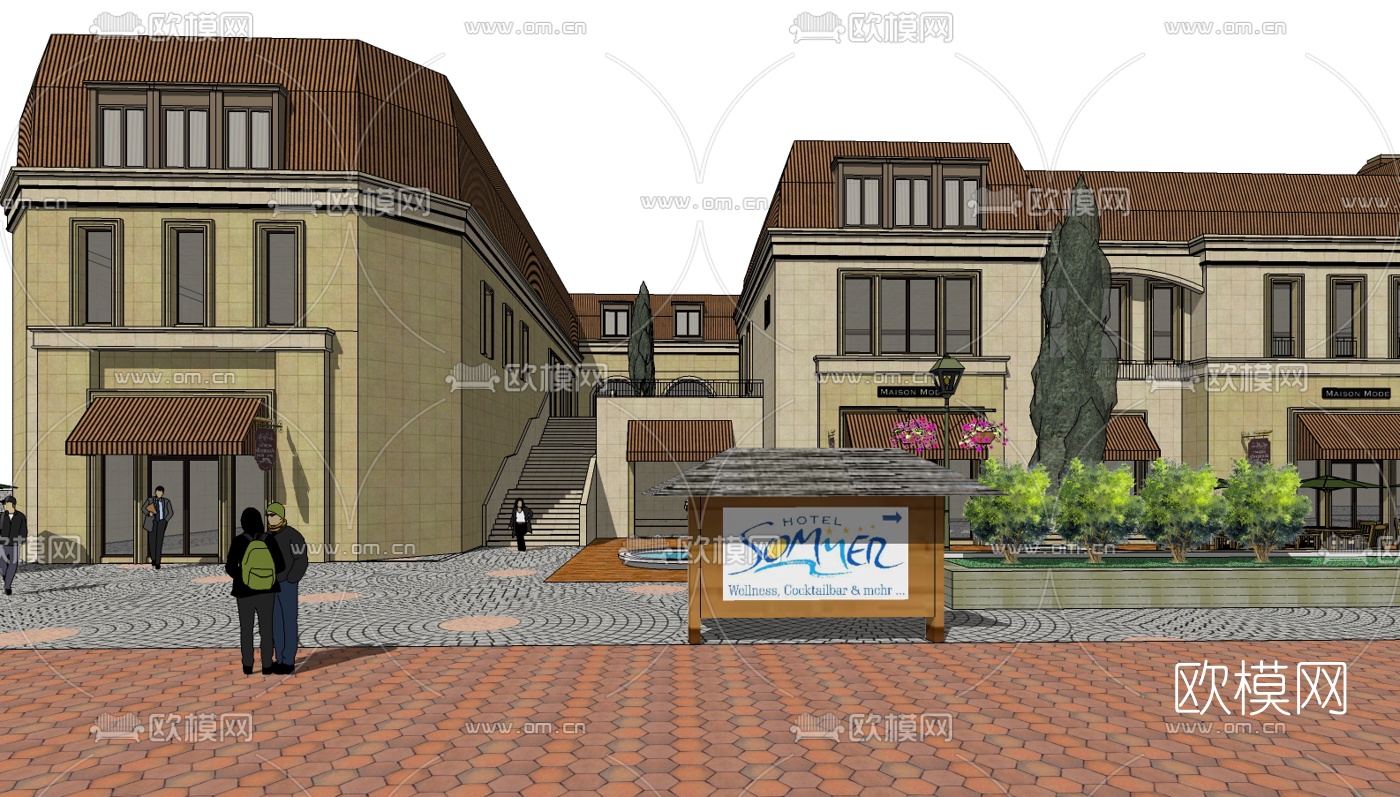 欧式商业街su模型下载（渲染图2）
