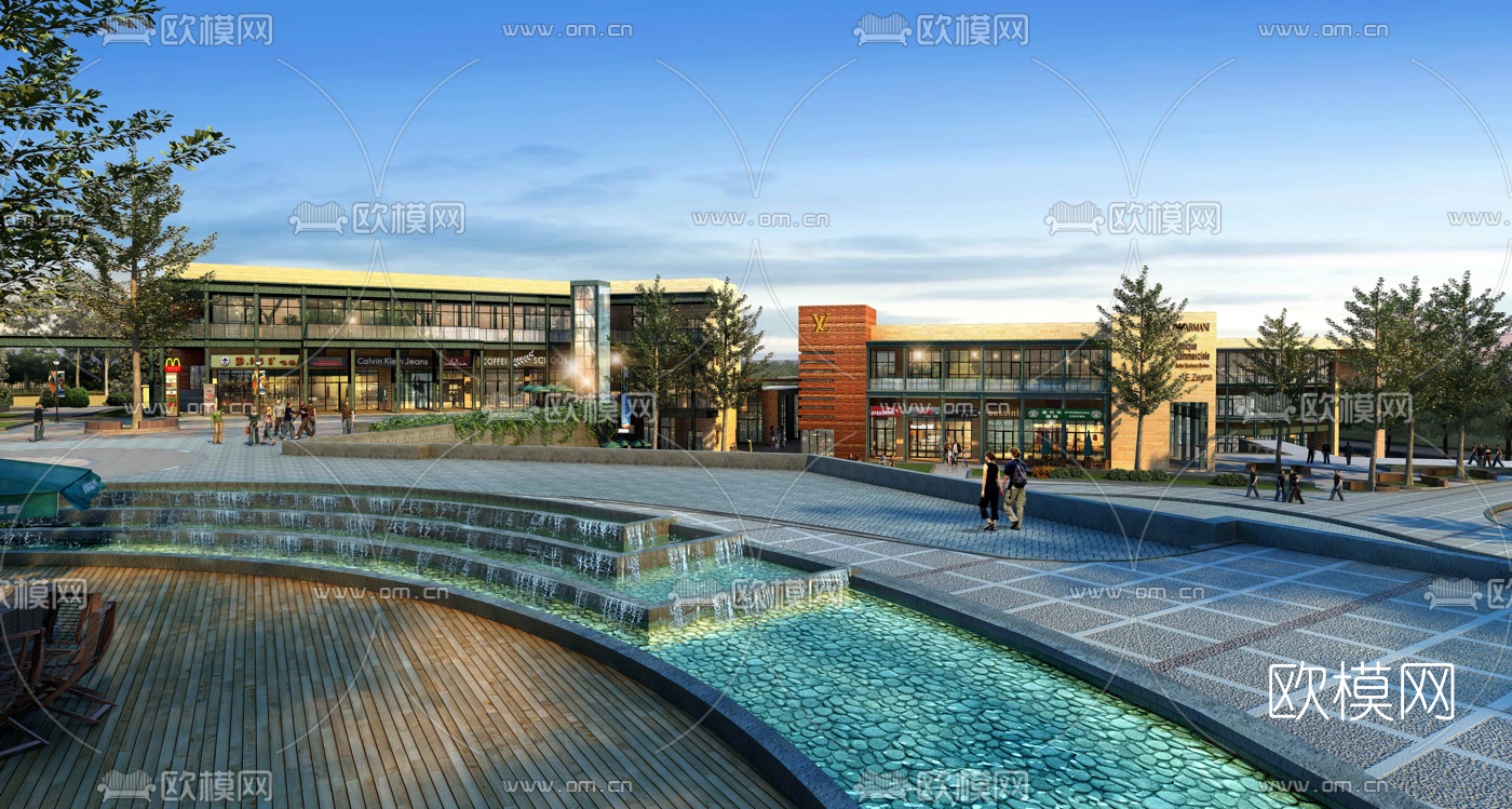 现代商业街广场3d模型下载