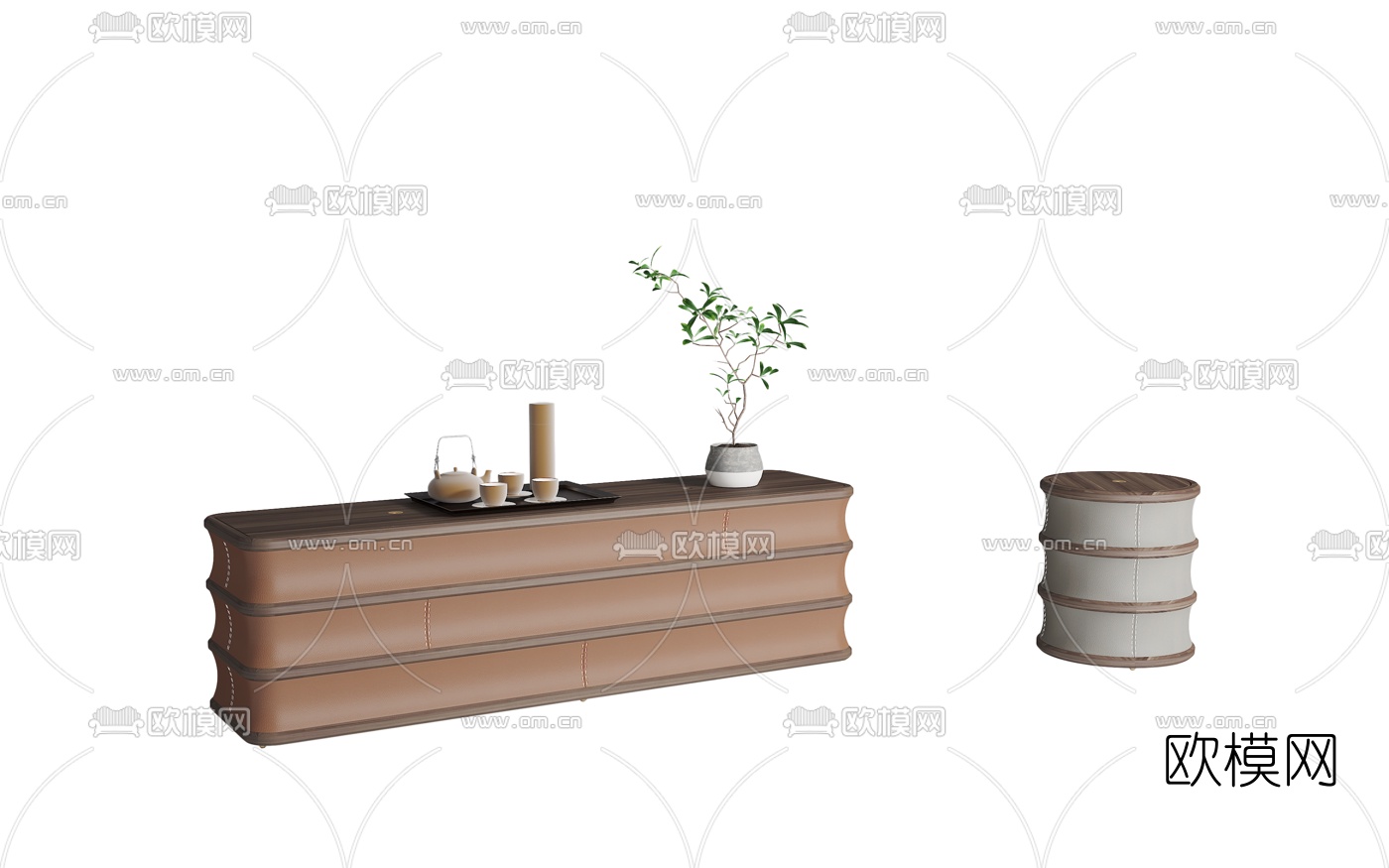 新中式皮革长凳3d模型下载