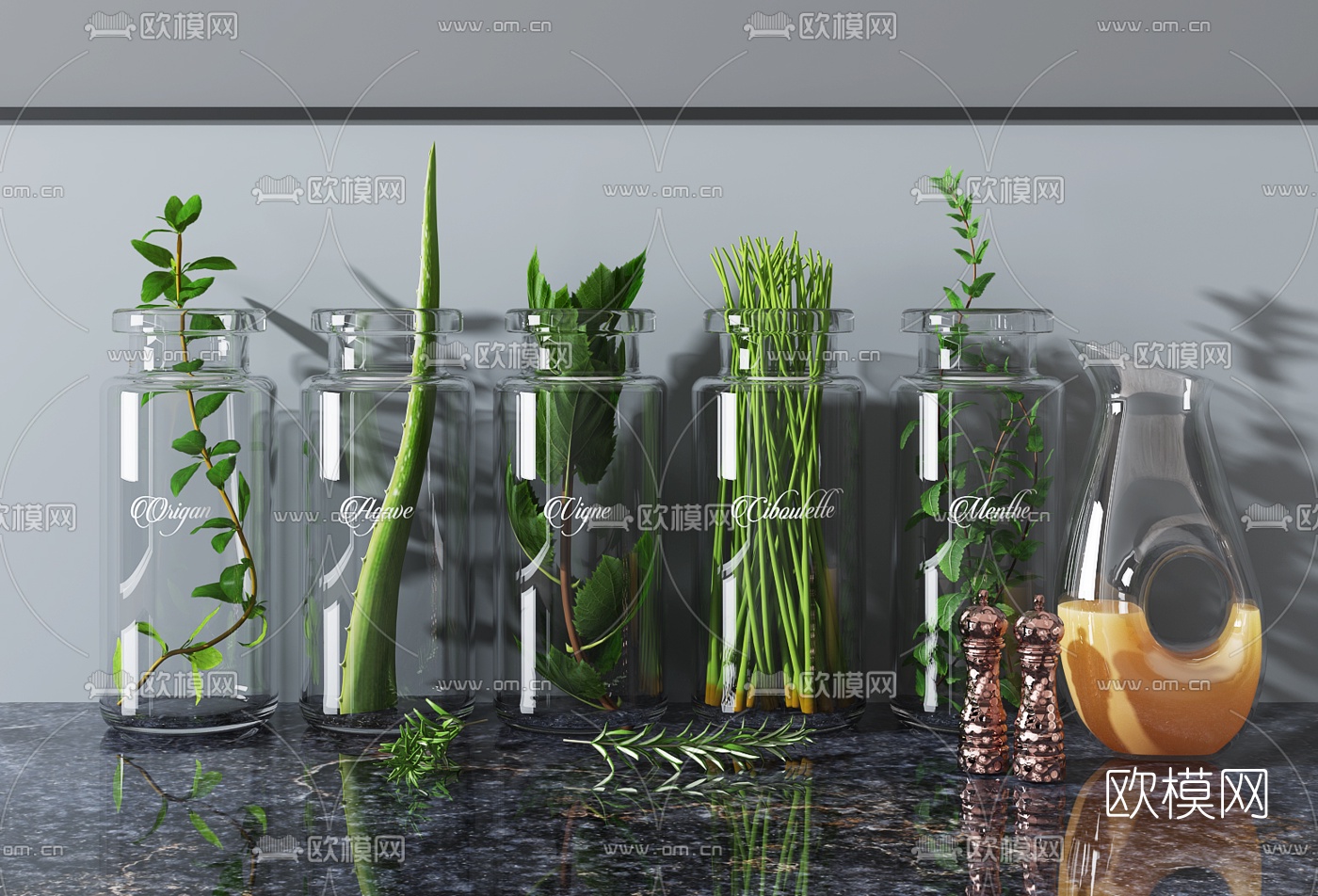 现代玻璃水养绿植3d模型下载