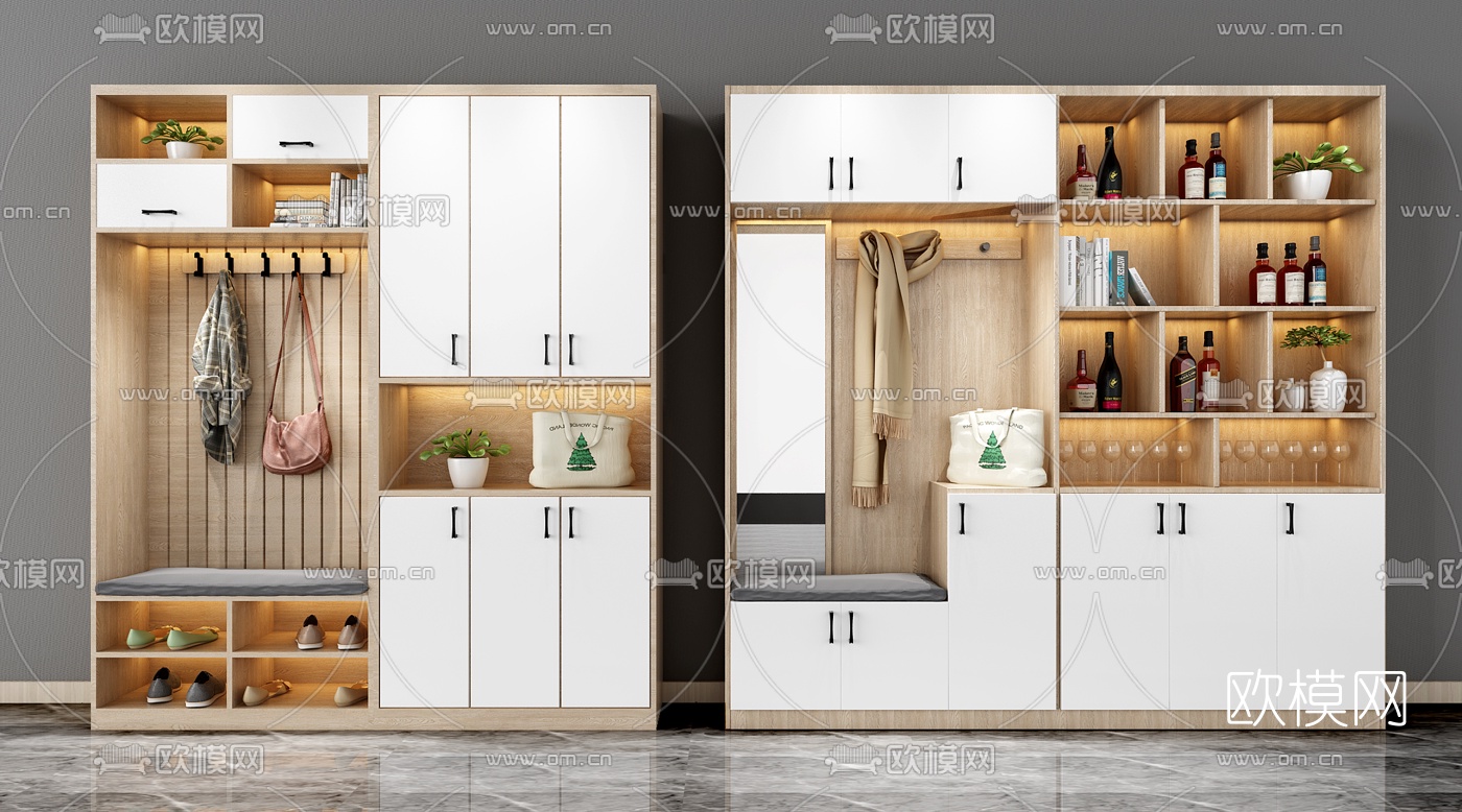现代实木鞋柜3d模型