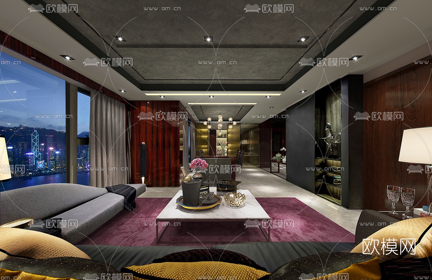 梁志天现代客厅餐厅3d模型-免费3dmax模型库-欧模网