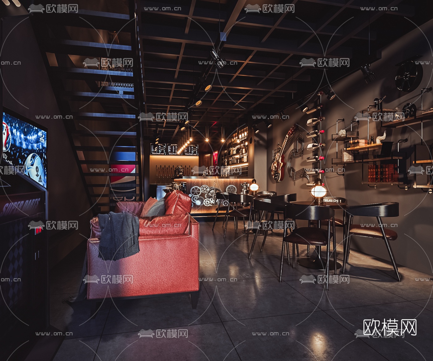 工业风酒吧清吧3d模型