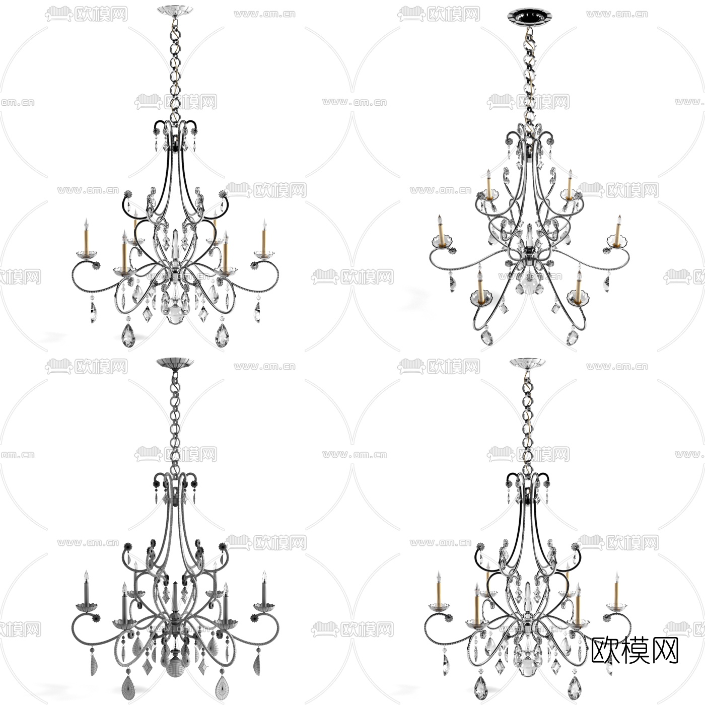 美式水晶烛台吊灯3d模型下载