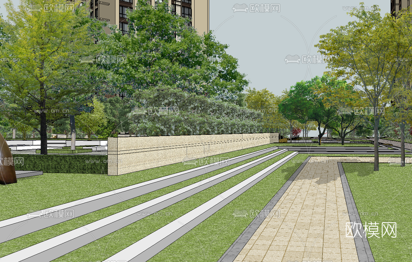现代小区规划su模型下载（渲染图1）