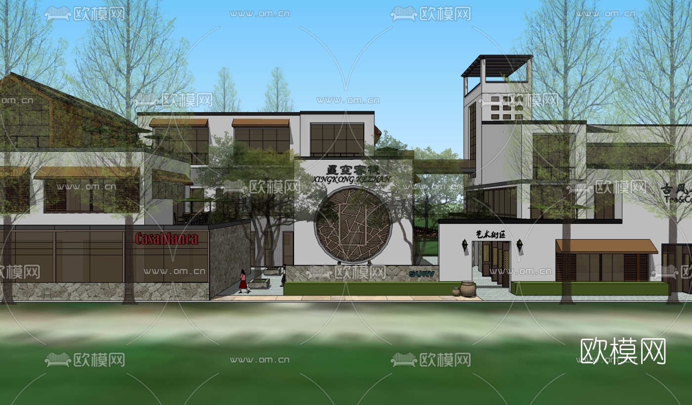 新中式休闲会所su模型下载（渲染图1）