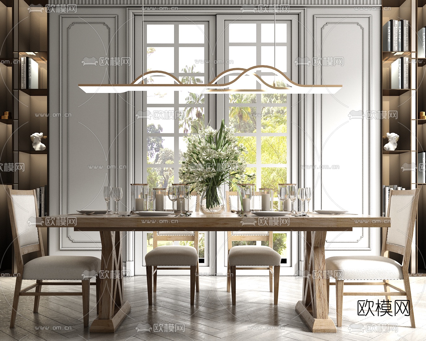 美式条形餐桌椅su模型下载（渲染图1）