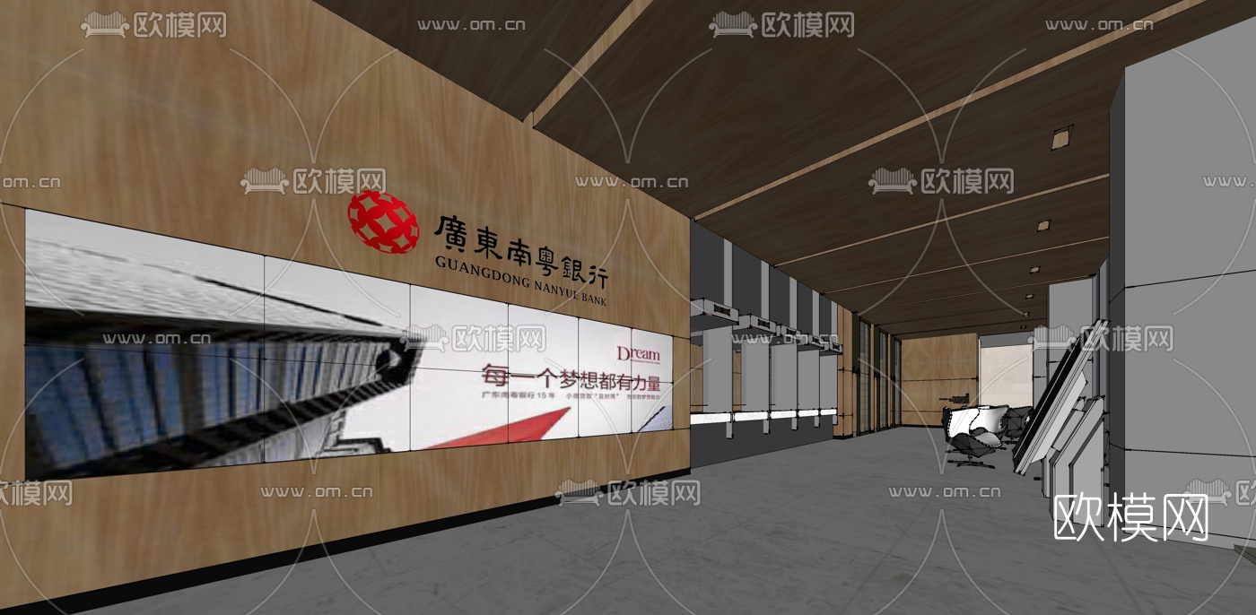 现代银行大厅su模型