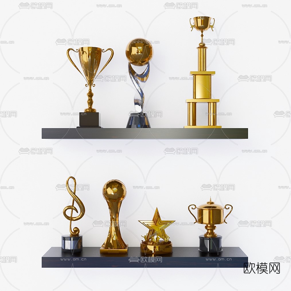 现代奖杯组合su模型下载（渲染图1）