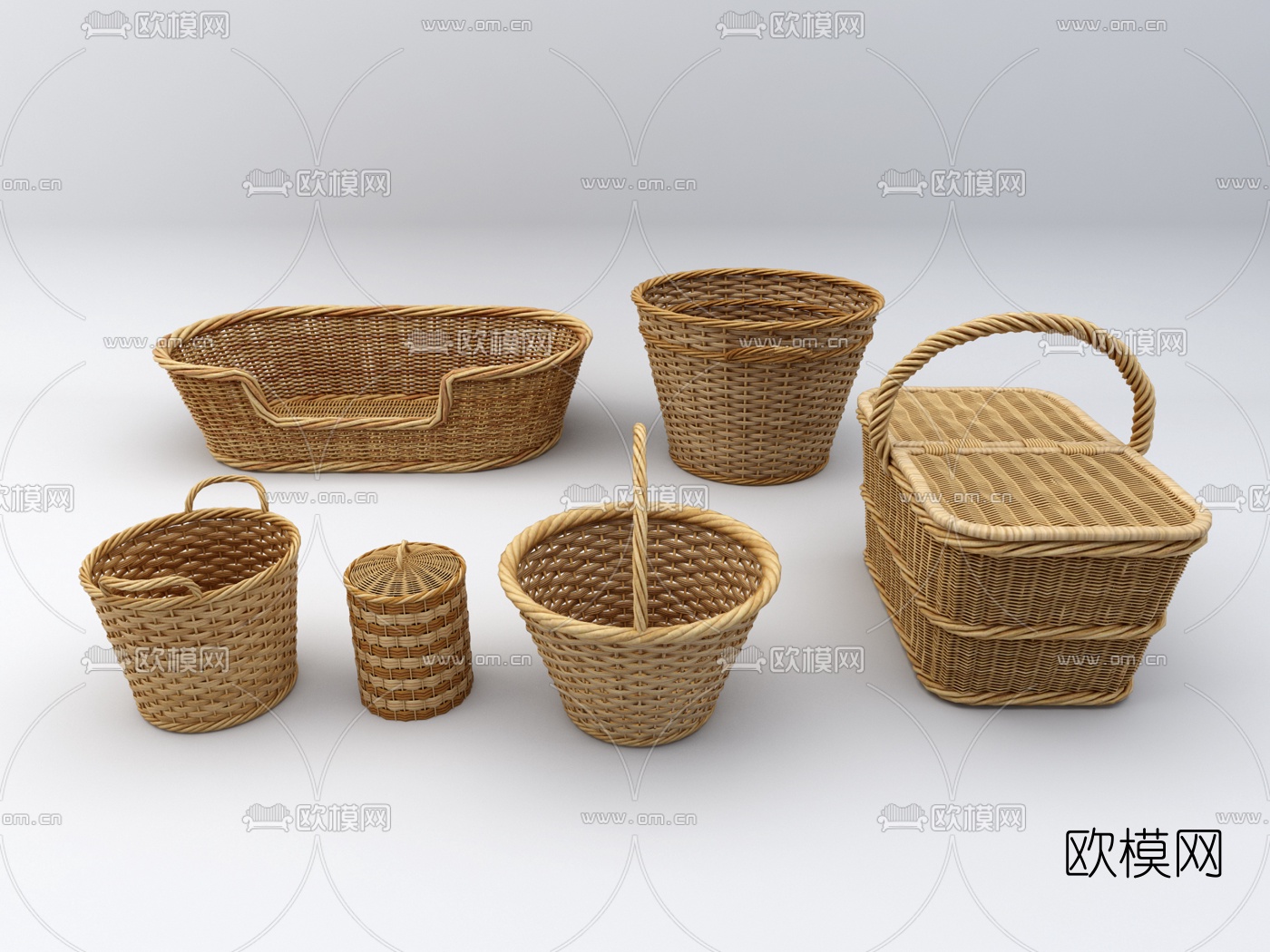 自然风竹编篮子箩筐3d模型