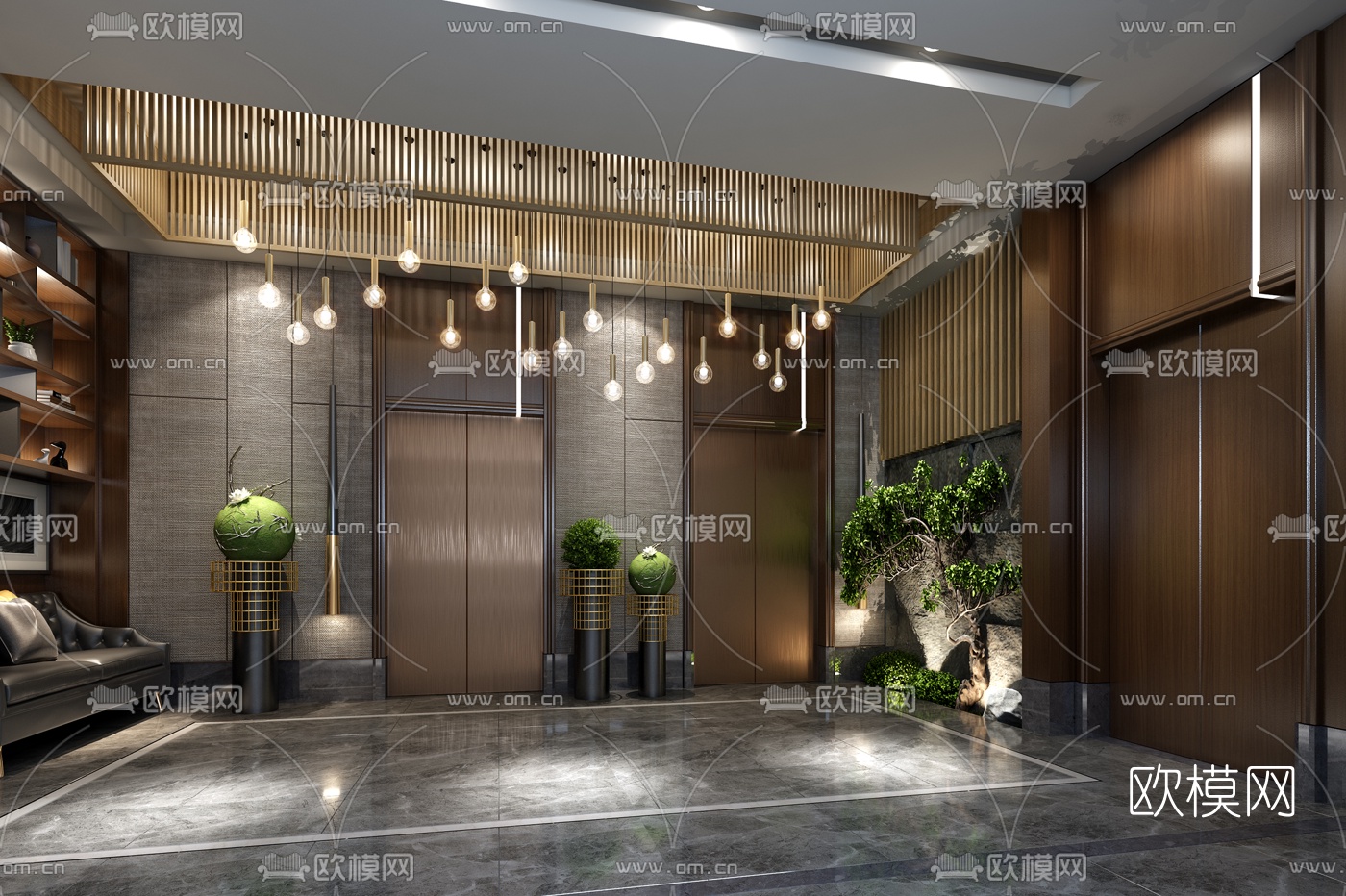 新中式电梯间3d模型下载（渲染图2）