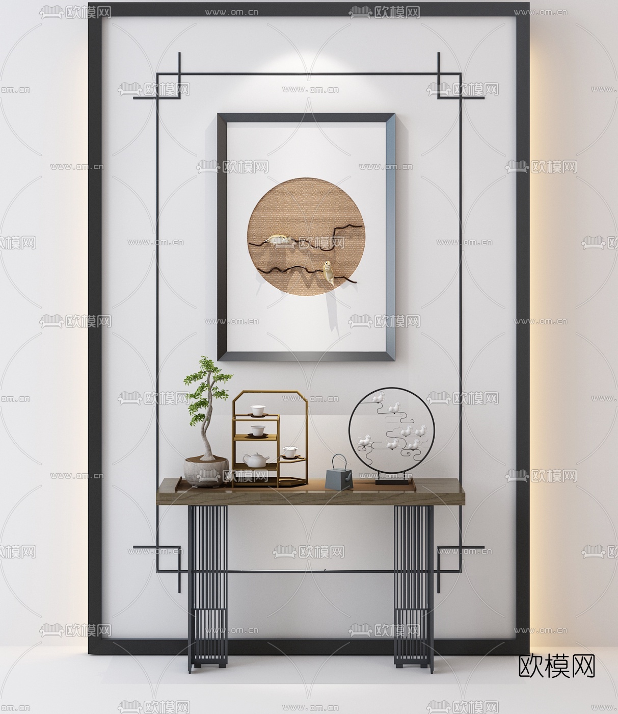新中式玄关端景台3d模型