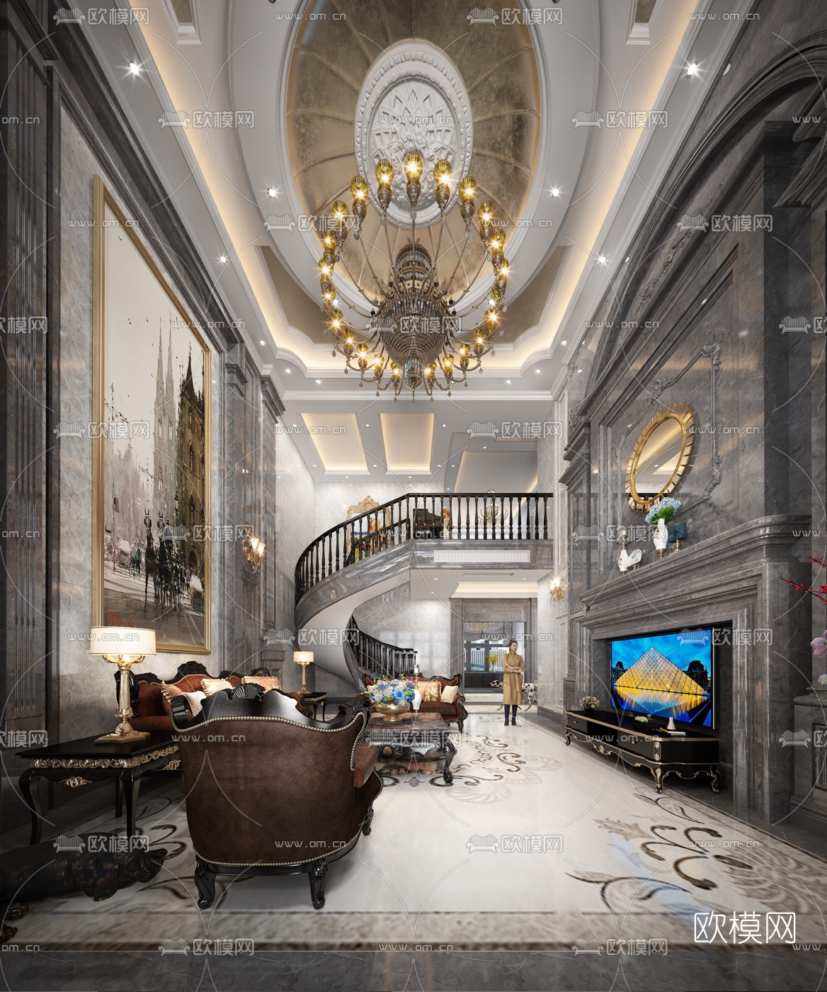 欧式别墅客厅3D模型下载
