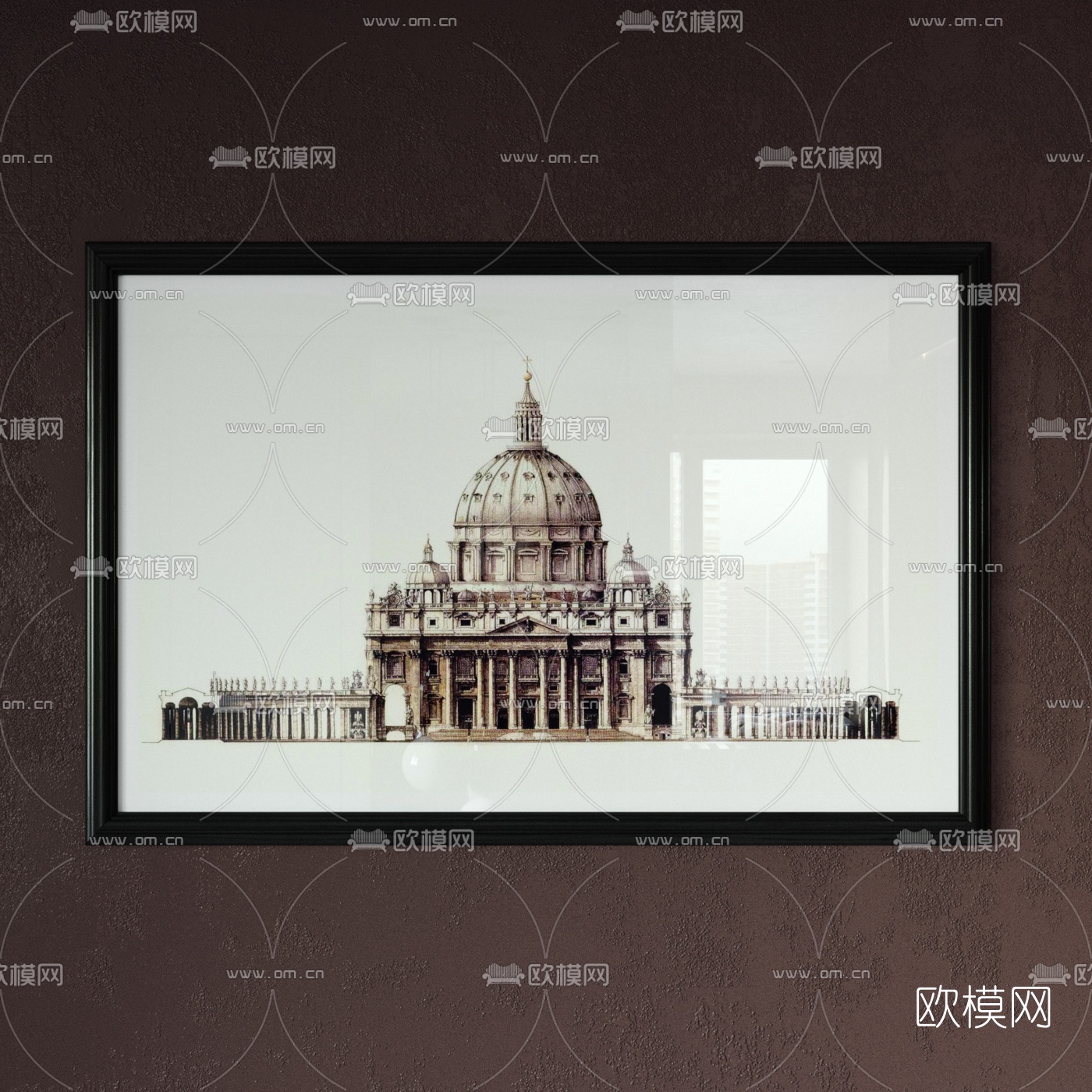美式古建筑手绘装饰画3D模型