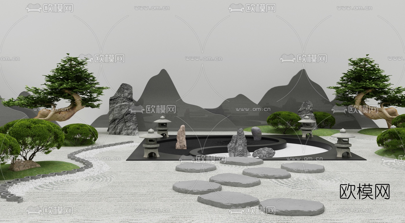 新中式庭院景观3D模型