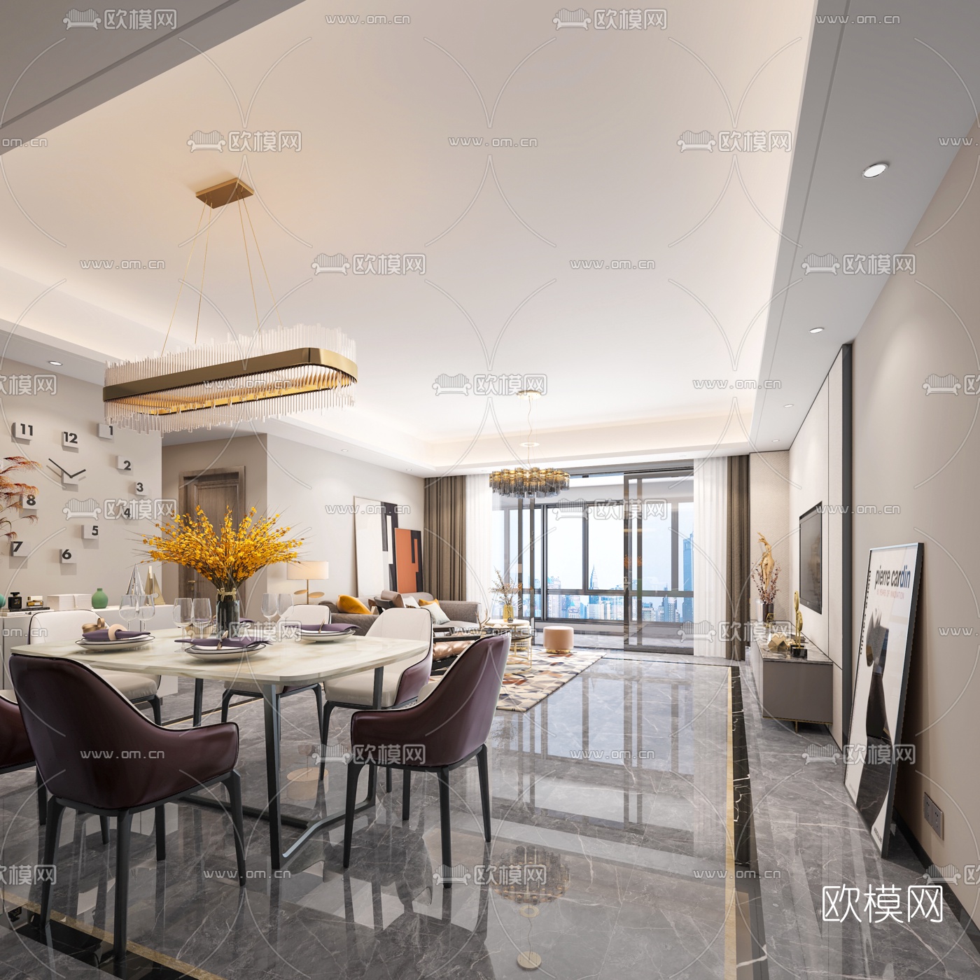 后现代客厅餐厅3d模型