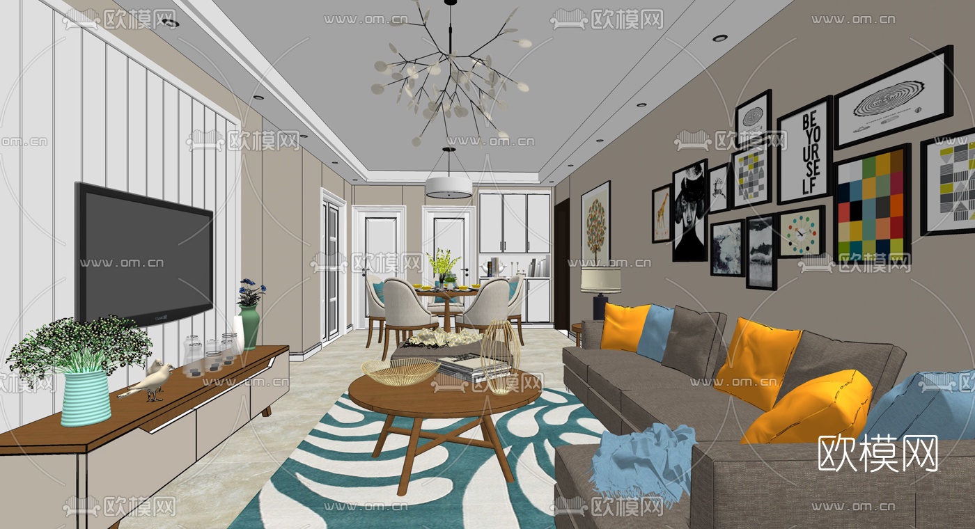 北欧客餐厅su模型