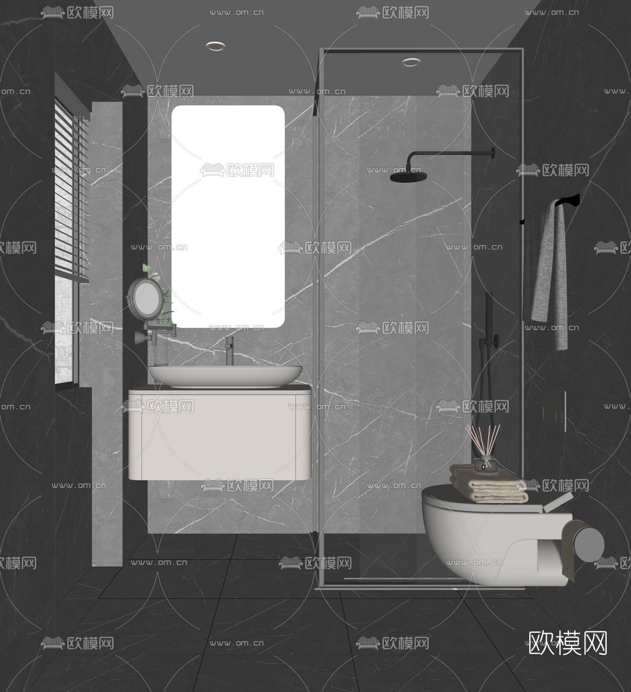北欧卫生间浴室su模型下载（渲染图2）