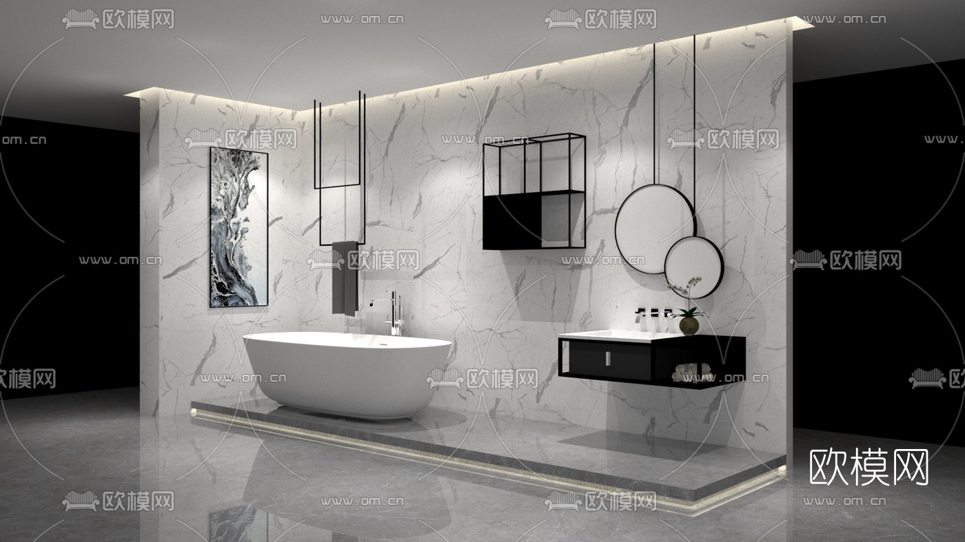 现代浴缸洗手台su模型下载（渲染图3）