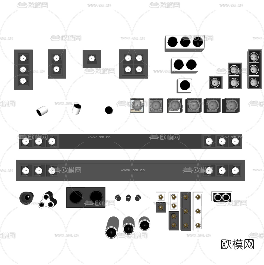 现代筒灯组合su模型下载（渲染图2）