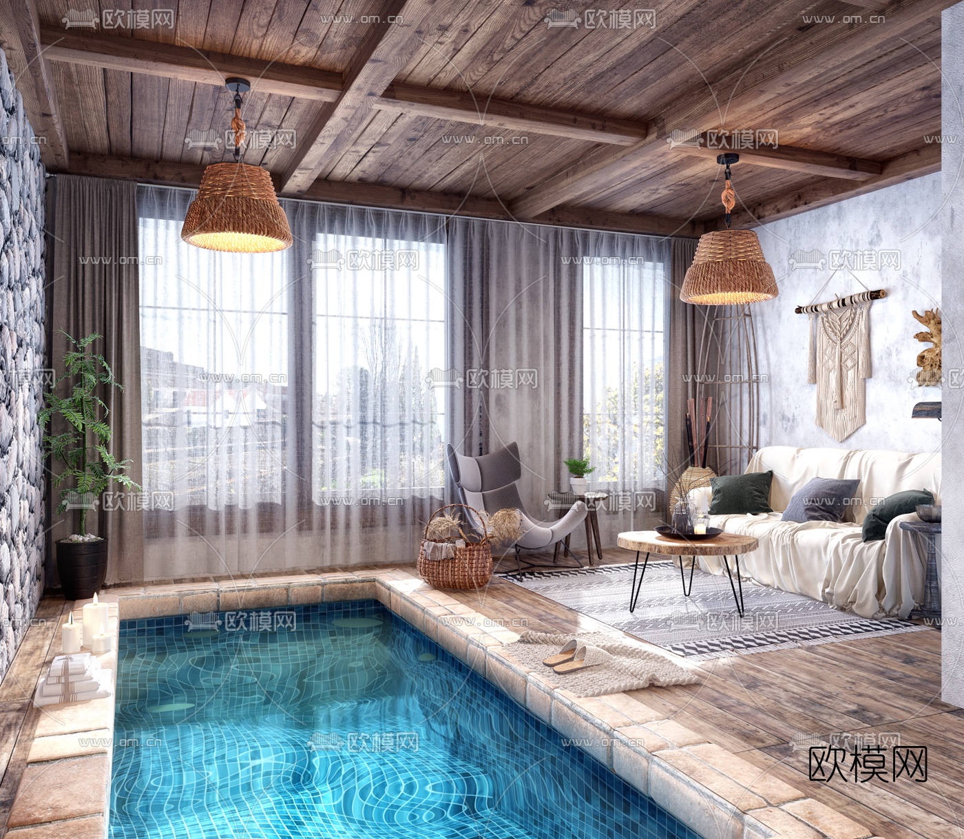 自然风民宿客房浴室3d模型