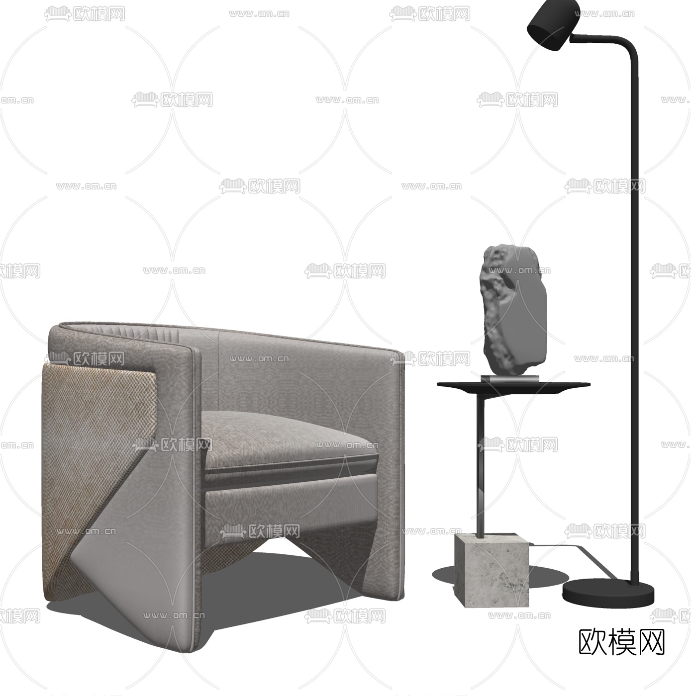现代布艺单人沙发su模型下载