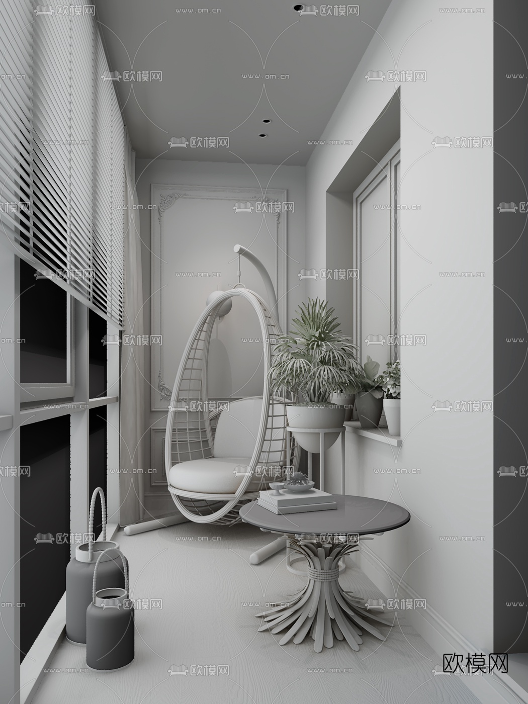 现代轻奢休闲阳台3d模型下载（渲染图2）