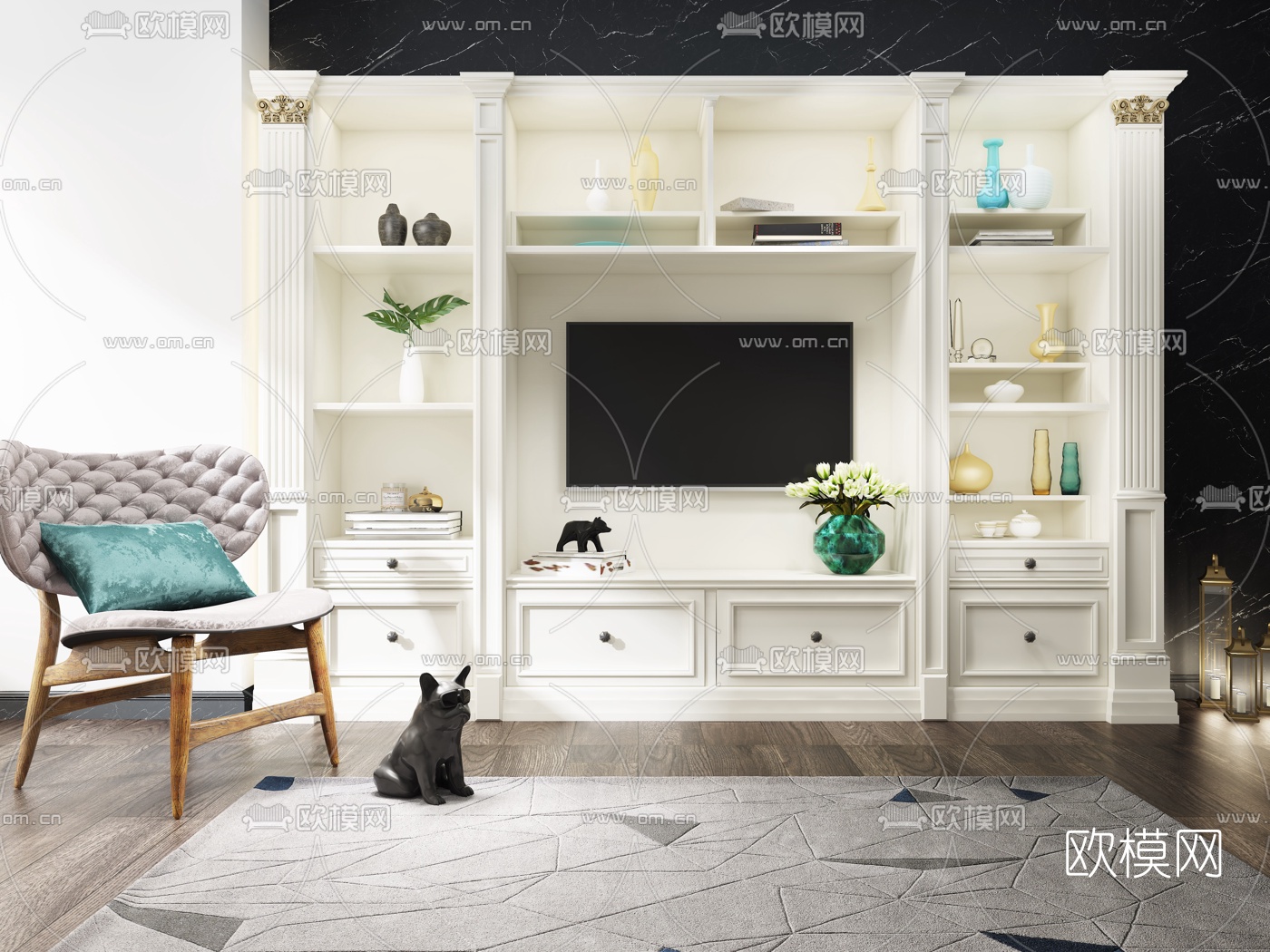 美式组合式电视柜3D模型下载