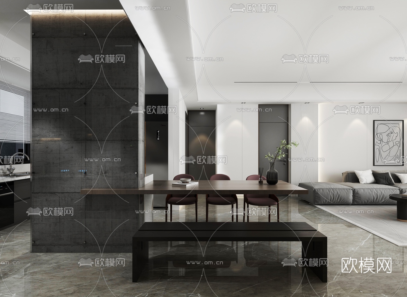 现代简约客厅餐厅3d模型
